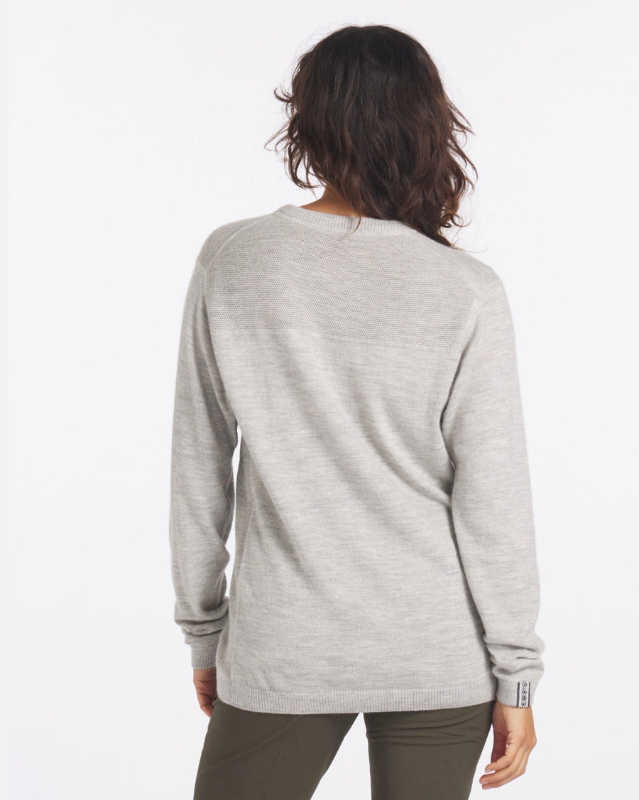 Female model wearing Light Grey Ultralight Crewneck