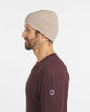 Side Profile of Man Wearing Timer / Tan Cuffed Alpaca Beanie with PAKA Logo – PAKA Apparel