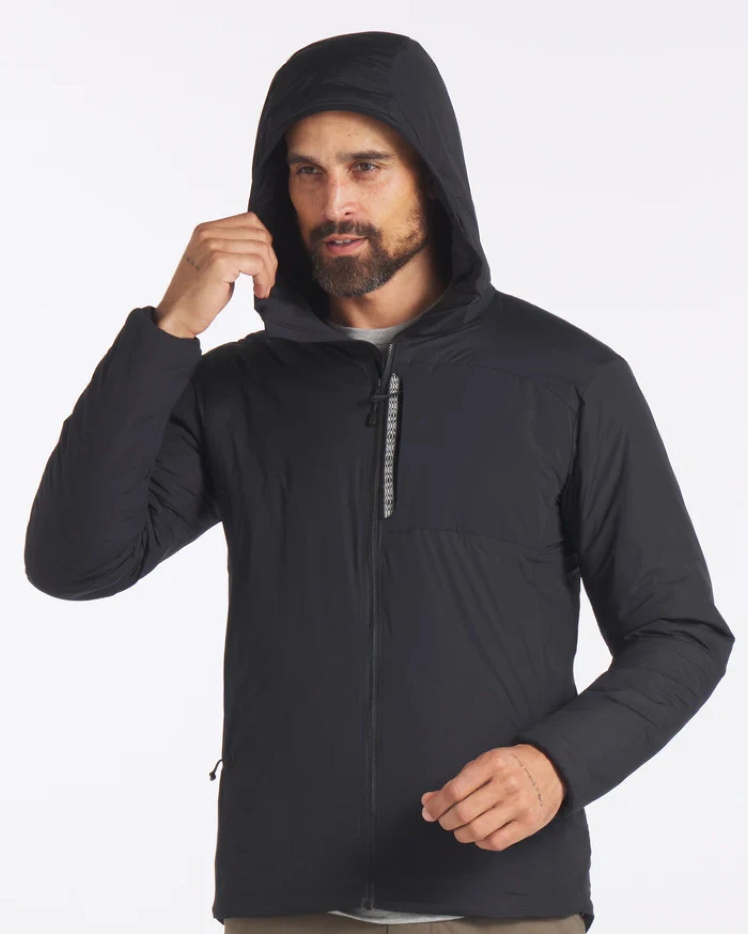 Man Wearing Apu Hooded Lightweight Puffer Jacket in Black – PAKA Apparel