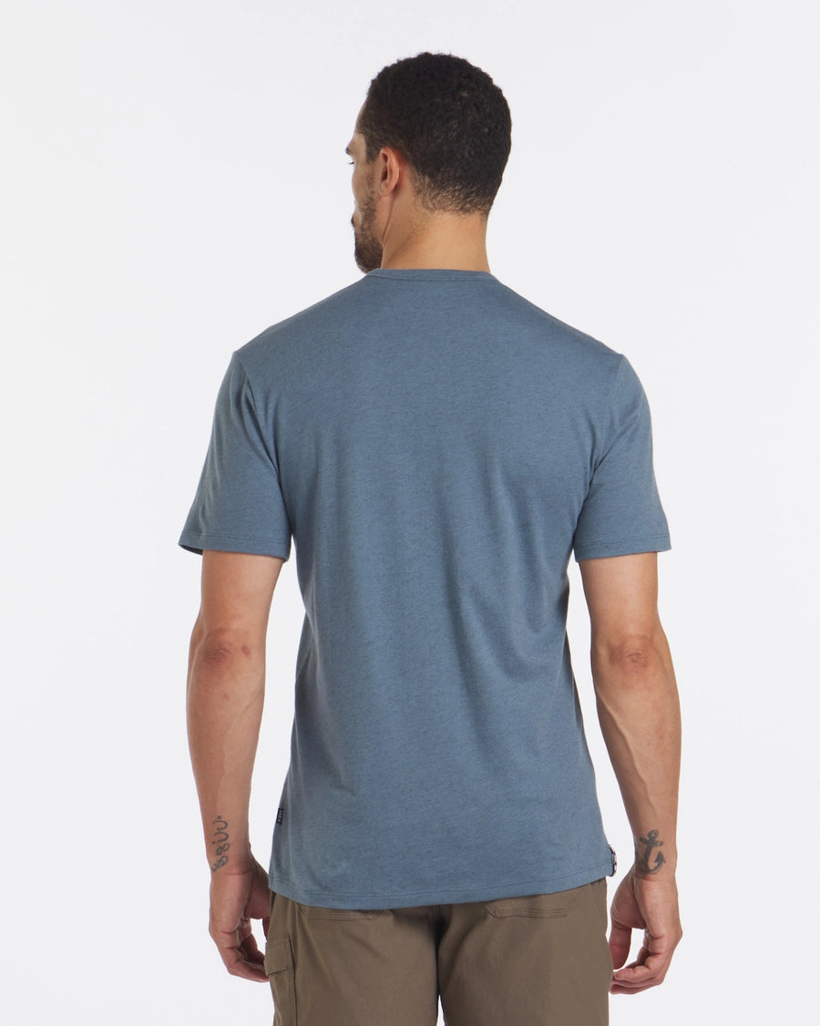 Man Facing Backward in Blue / Mar Alpaca Wool T-Shirt - PAKA Apparel