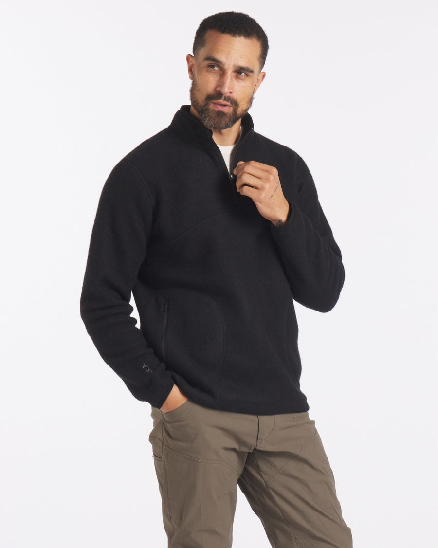 Man with Hand in Pocket Wearing PAKACLOUD™ Black Stylish Alpaca Fleece Jacket – PAKA Apparel