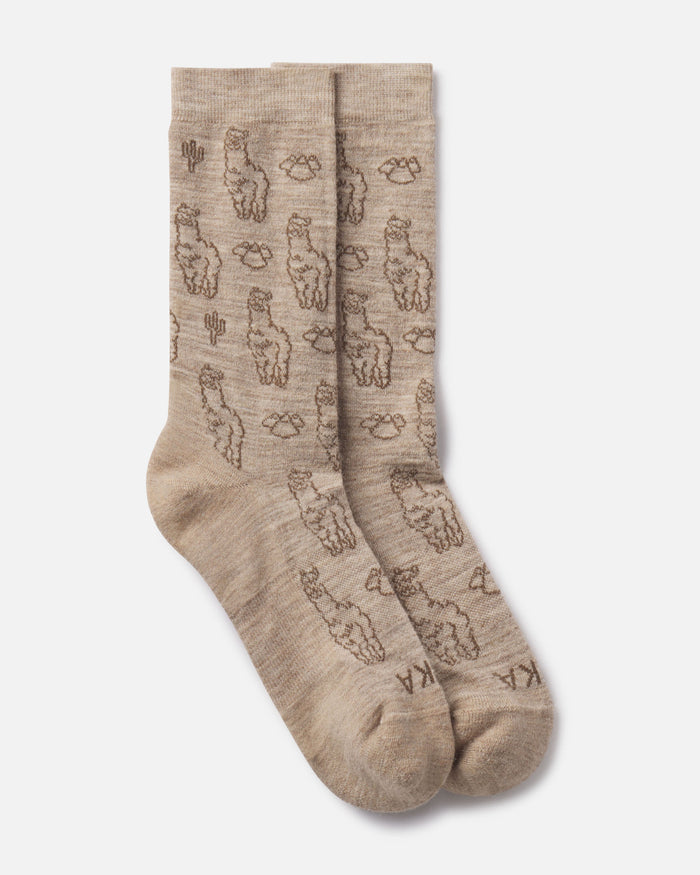 Timber / Tan Sebastian the Alpaca Pattern Graphic Alpaca Wool Crew Socks from Peru – PAKA Apparel