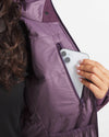 Hand Removing iPhone from Interior Side Pocket of Amethyst / Purple Women's Apu Parka Winter Jacket – PAKA Apparel