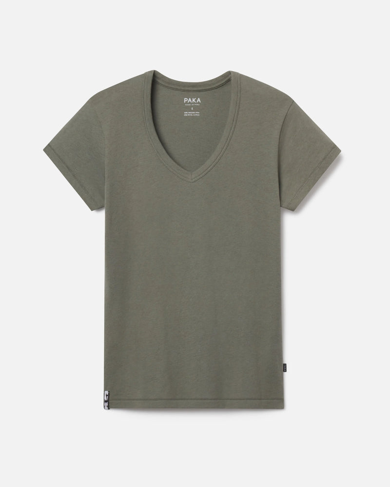 Forage Green Alpaca Wool Blend Women's V-Neck T-Shirt – PAKA Apparel