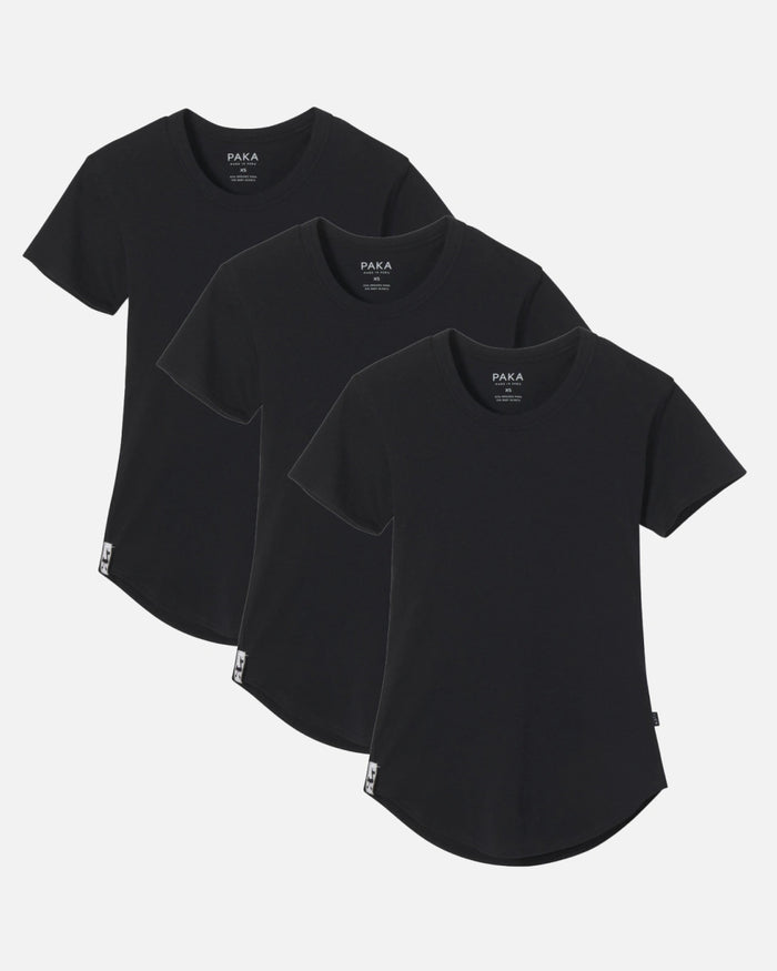 3 Pack of Women's Lightweight Alpaca Wool T-Shirt in Luna / Black - PAKA Apparel