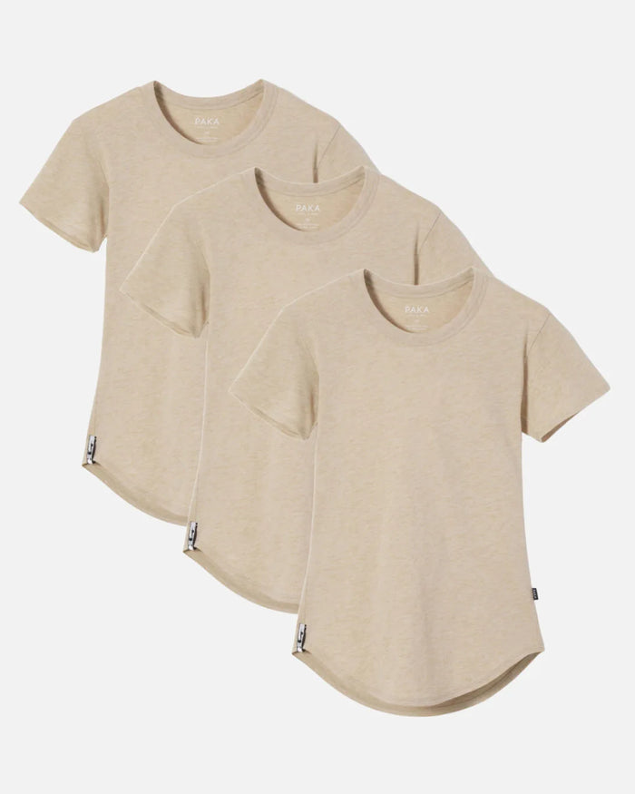 3 Pack of Sandstone / Tan Women's Sustainable Alpaca Wool T-Shirt - PAKA Apparel