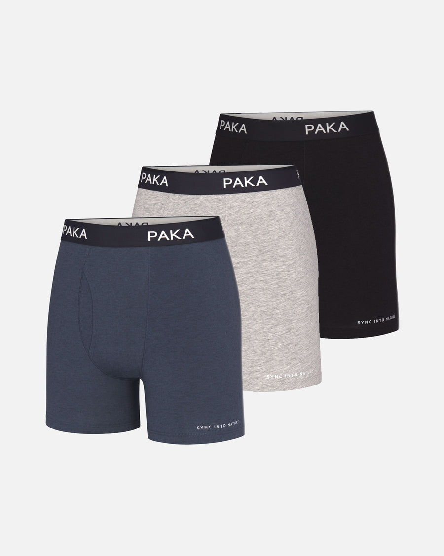 Mixed 3 Pack of Black, Grey and Blue Natural Fiber Alpaca Underwear Boxer Briefs – PAKA Apparel for Men