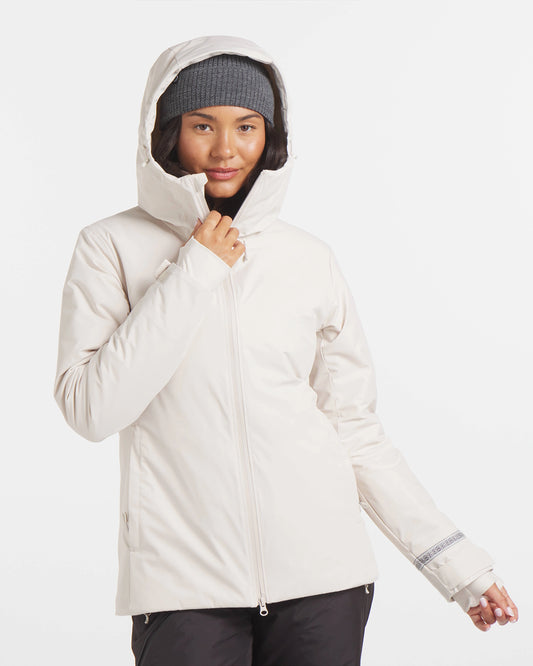 Woman with Hood Up Wearing Noni / White Apu Parka Jacket – PAKA Apparel