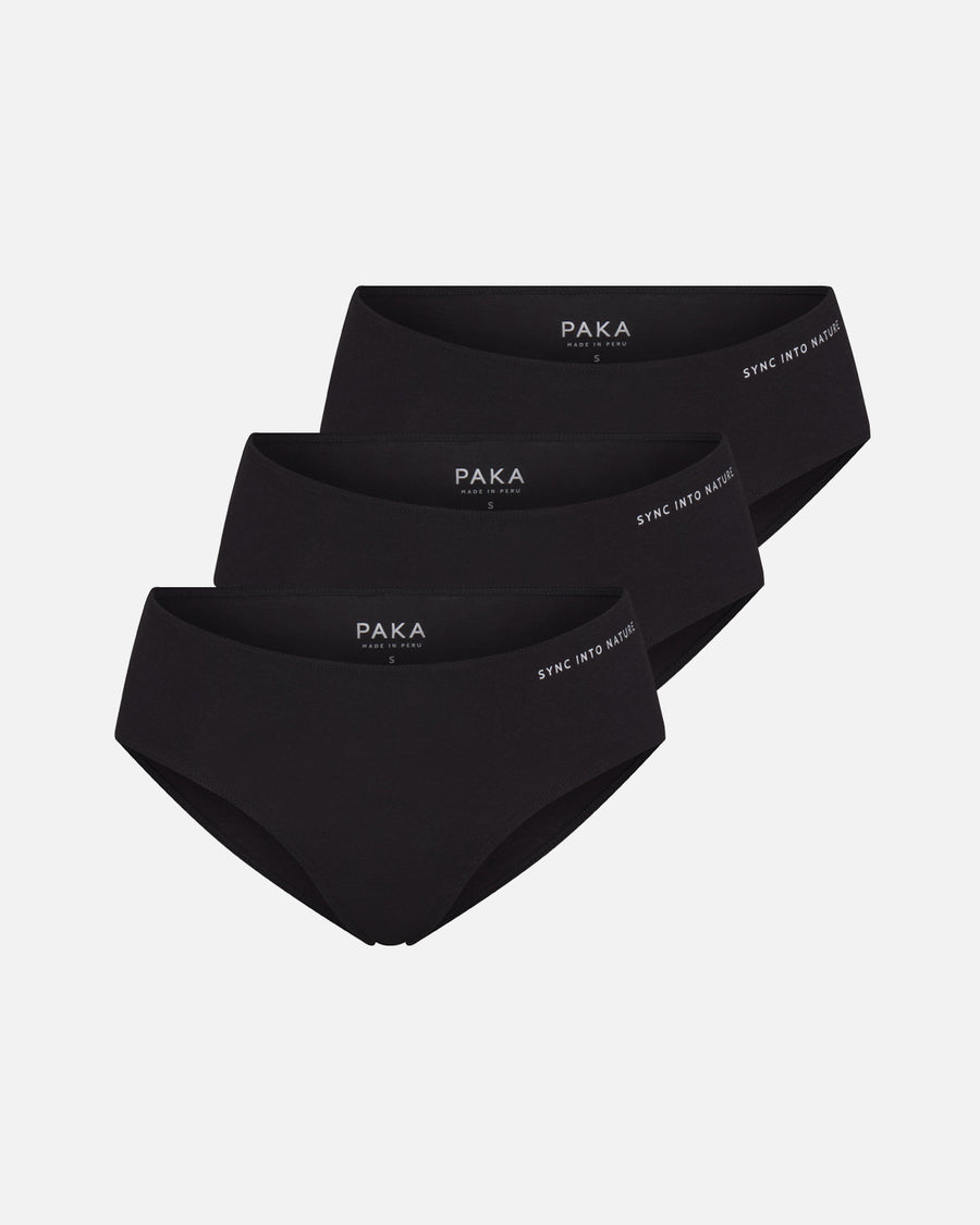 3 Pack of Black Odor Resistant Women's Alpaca Underwear with “Sync into Nature” Text – PAKA Apparel