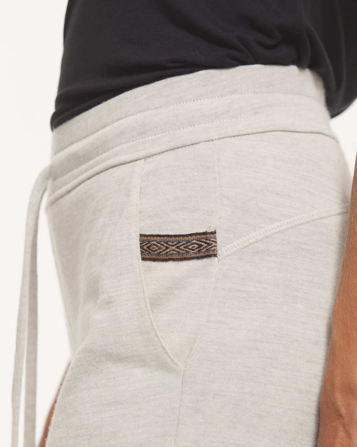 women's tan breathe joggers on model