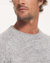 Close Up Neck Shot of Man Wearing The Costa Grey Lightweight Cozy Alpaca Wool Crewneck Sweater – PAKA Apparel