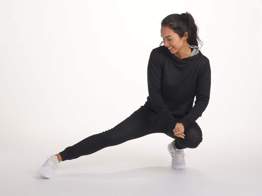 women's black breathe joggers on model