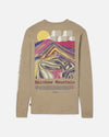 Man Wearing Tan Rainbow Mountain Graphic Alpaca Long Sleeve Shirt in Mountains – PAKA Apparel