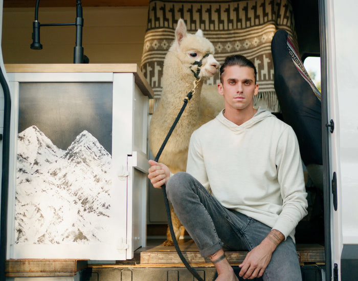 Man in the Breathe Hoodie with Alpaca