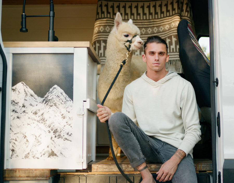 Man in the Breathe Hoodie with Alpaca