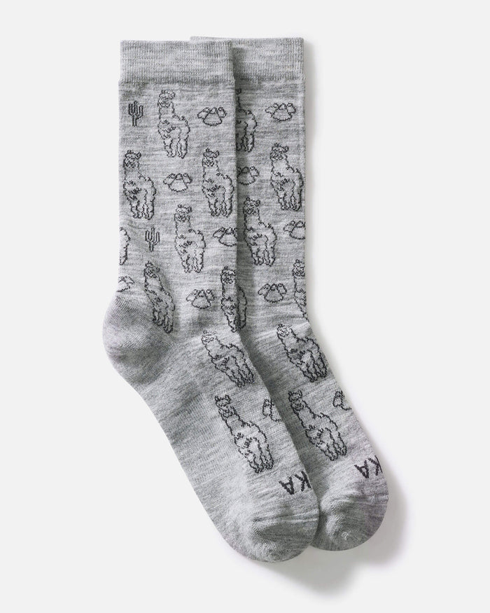 Light Grey Sebastian the Alpaca Pattern Graphic Alpaca Wool Socks from Peru – PAKA Apparel