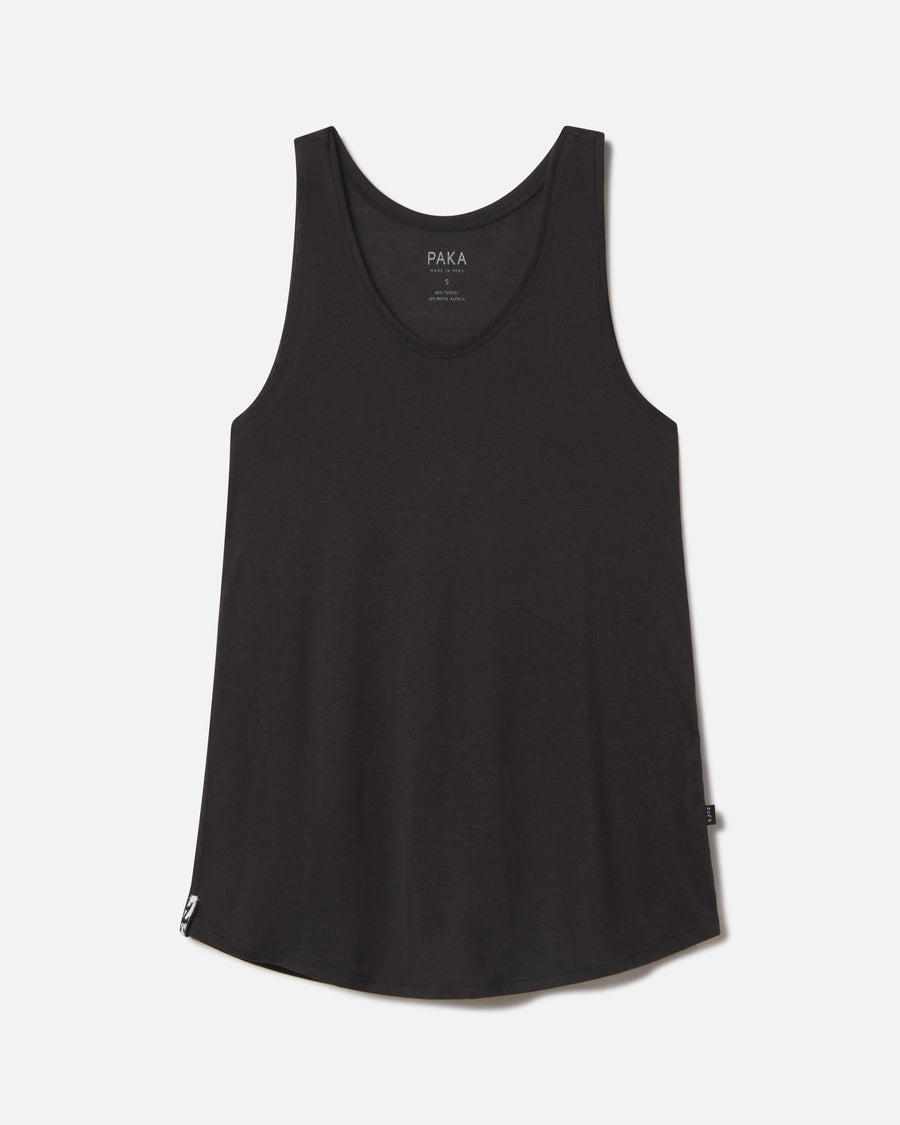 Women's black alpaca tank flat lay