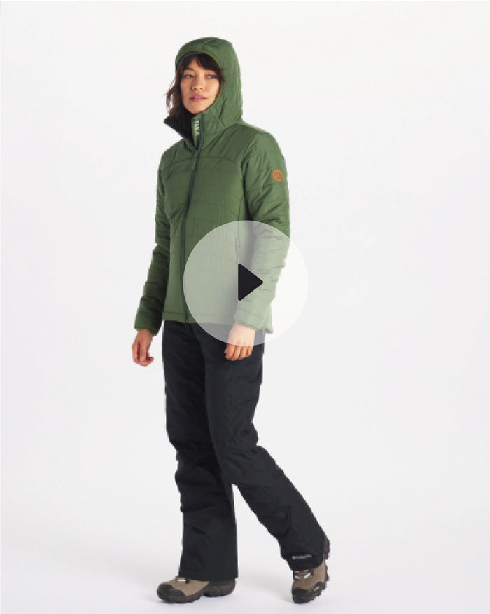 Woman wearing green puffer video