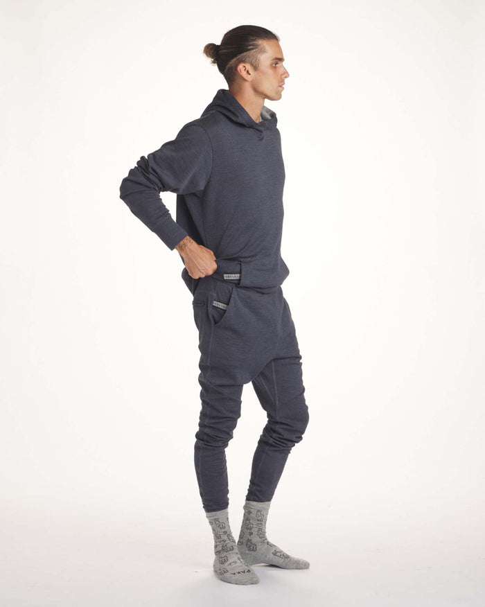 men's blue breathe joggers on model